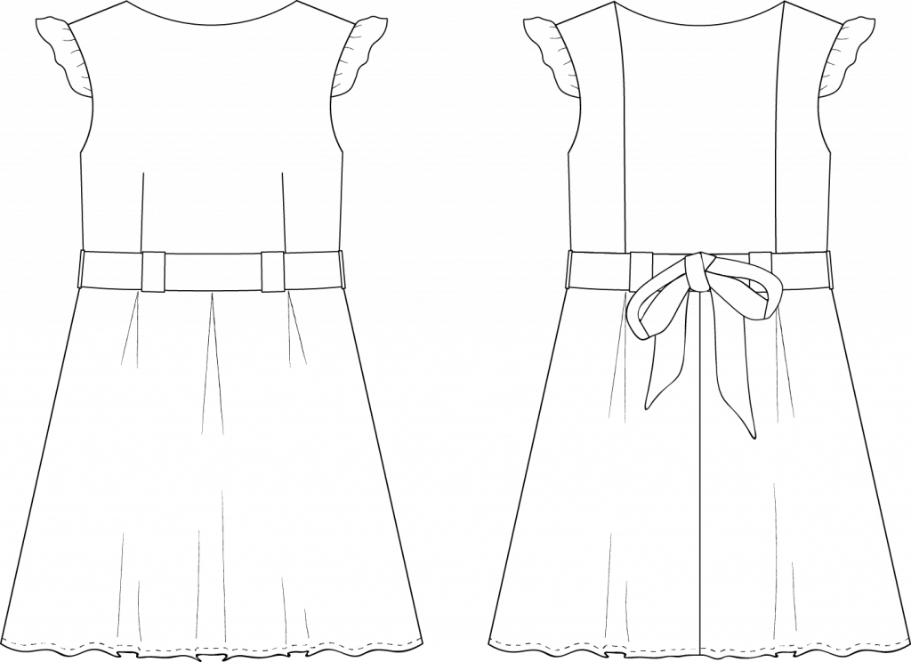Dessin technique du patron de couture de la robe Céleste de Cha' coud