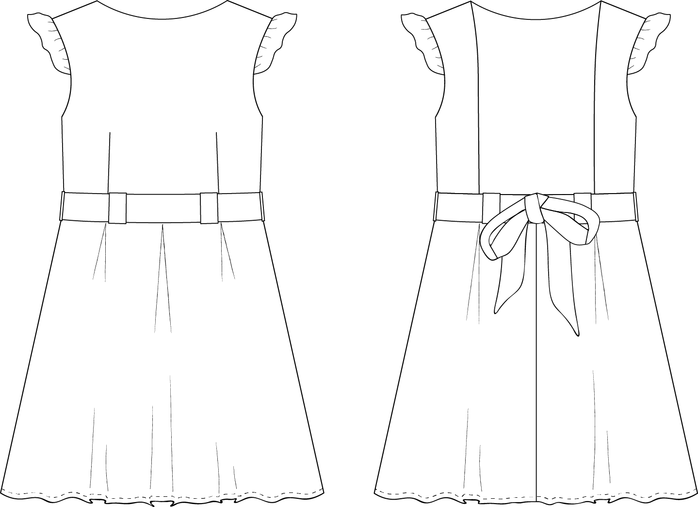 Dessin technique du patron de couture de la robe Céleste de Cha' coud