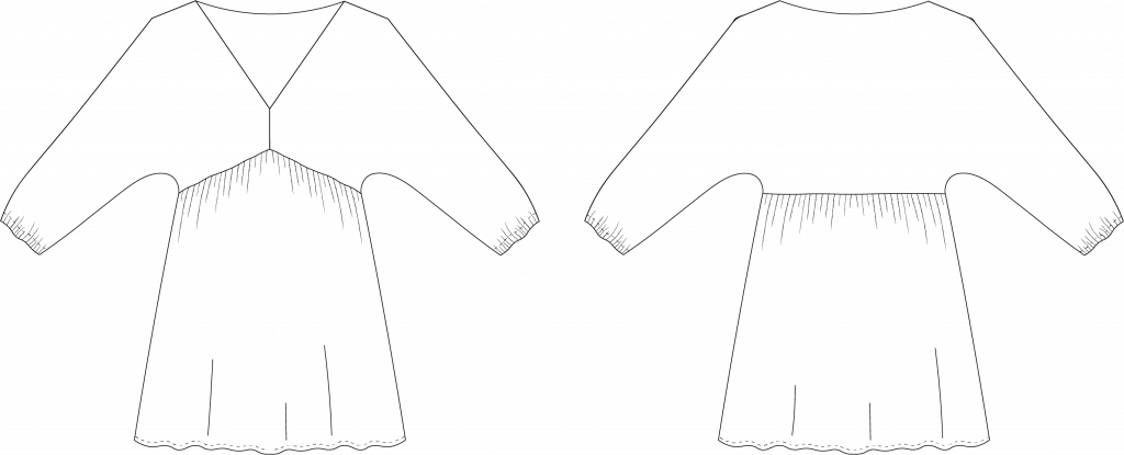 Dessin technique du patron de couture de la robe Elaïa de Cha' coud