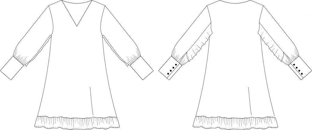 Dessin technique du patron de couture de la robe Ezra de Cha' coud