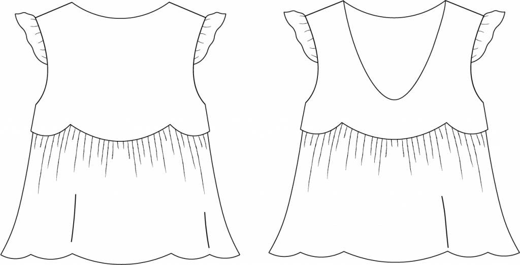 Technical drawing of the couture pattern of the Top Josten of Cha 'Coud