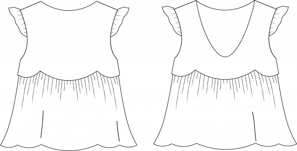 Dessin technique du patron de couture du top Josten de Cha' coud