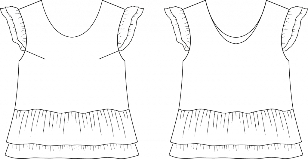 Dessin technique du patron de couture du top Solène de Cha' coud