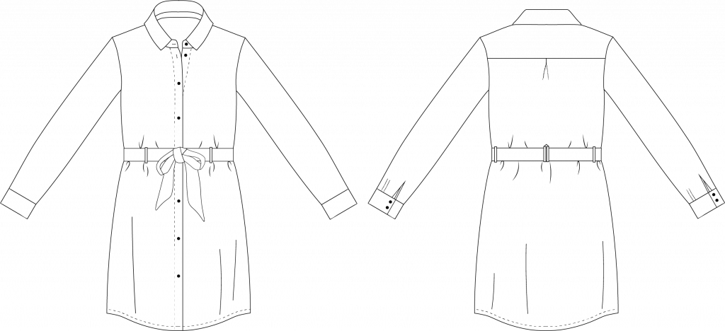 Dessin technique du patron de couture de la robe Doumia de Cha' coud