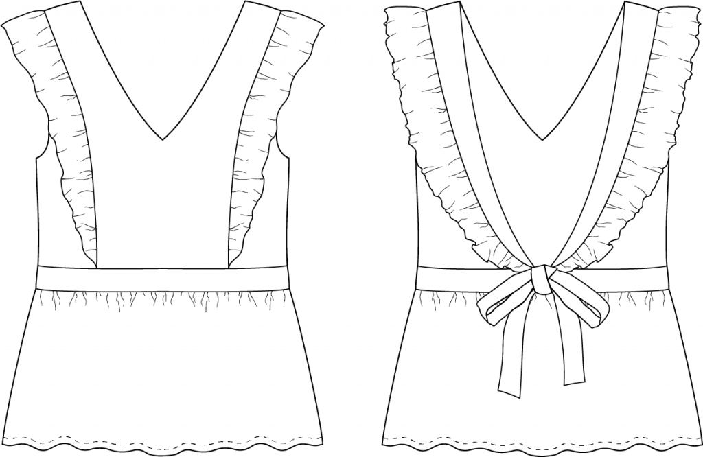 Dessin technique du patron de couture du top Isaure de Cha' coud