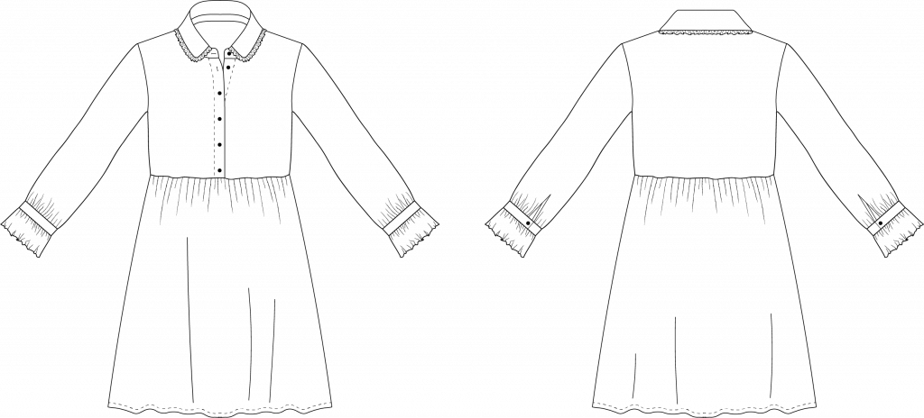 Dessin technique du patron de couture de la robe Wallis de Cha' coud