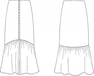 Dessin technique du patron de couture de la jupe Suzanne de Cha' coud