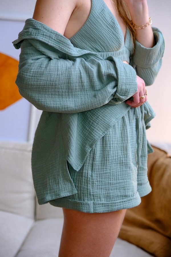 Réalisation - patron de couture - Pyjama - Cha' coud - niveau débutant - couture facile - double gaze - patron pyjama - patron chemise - patron short - patron ensemble - lee lou anne - patron homewear