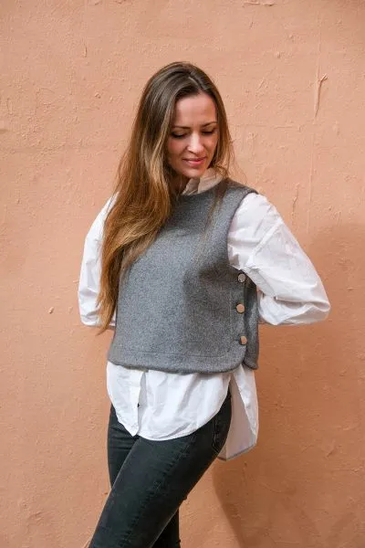 Réalisation - patron de couture - pull Téva - Cha' coud - niveau débutant - couture facile - slipover - patron pull - patron pull sans manches