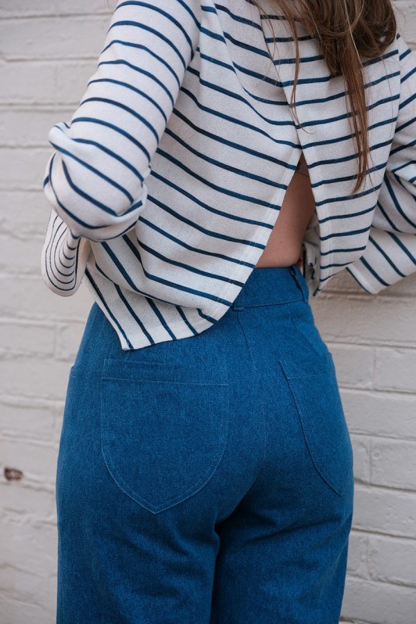 Réalisation - patron de couture - veste - pantalon - Cha' coud - niveau avancé - couture facile - look jeans - patron veste - patron pantalon - patron pantalon boutonné - patron veste jeans - Tilda - Oxane
