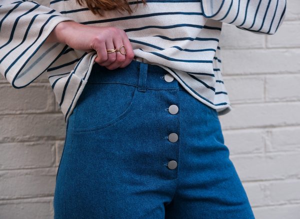 Réalisation - patron de couture - veste - pantalon - Cha' coud - niveau avancé - couture facile - look jeans - patron veste - patron pantalon - patron pantalon boutonné - patron veste jeans - Tilda - Oxane