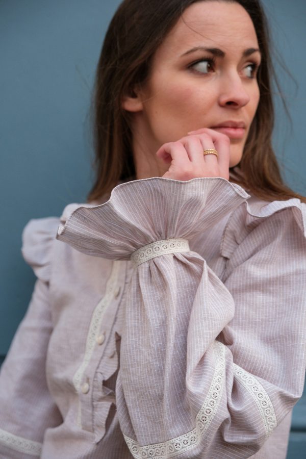 Réalisation - patron de couture - Blouse - Chemise - Cha' coud - niveau avancé - couture facile - popeline à rayures - patron blouse - patron chemise - patron blouse à volant - patron blouse ajourée - Simona