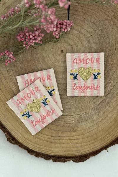 Lot de 3 étiquettes tissées - amour toujours